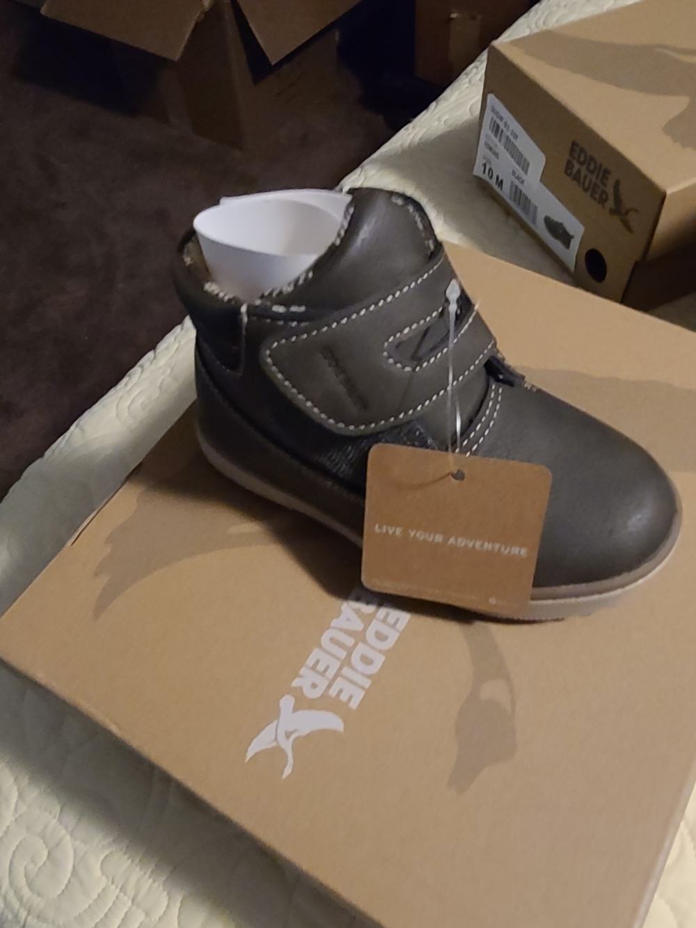 Eddie Bauer Kids' Olive Gray Hook-and-Loop Adventure Boot Size 7